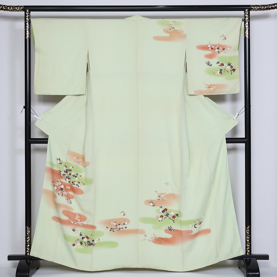 訪問着 袷 身丈163cm 裄67.5cm 正絹 揚羽蝶 桜 エ霞 紅葉 Aランク 1212-00744