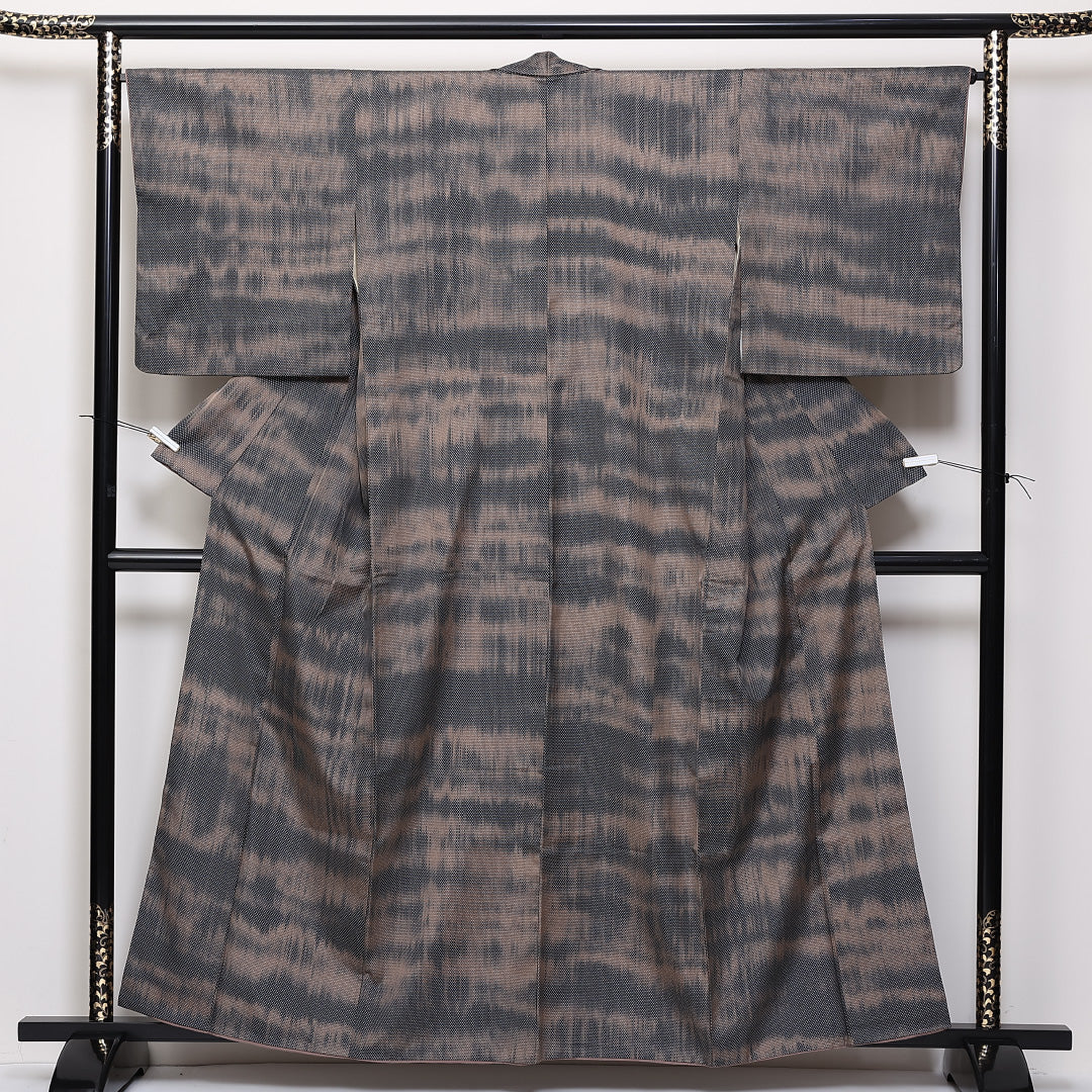 紬 袷 身丈159cm 裄66cm 正絹 平織 蚊絣 茶系 Sランク 1216-01375
