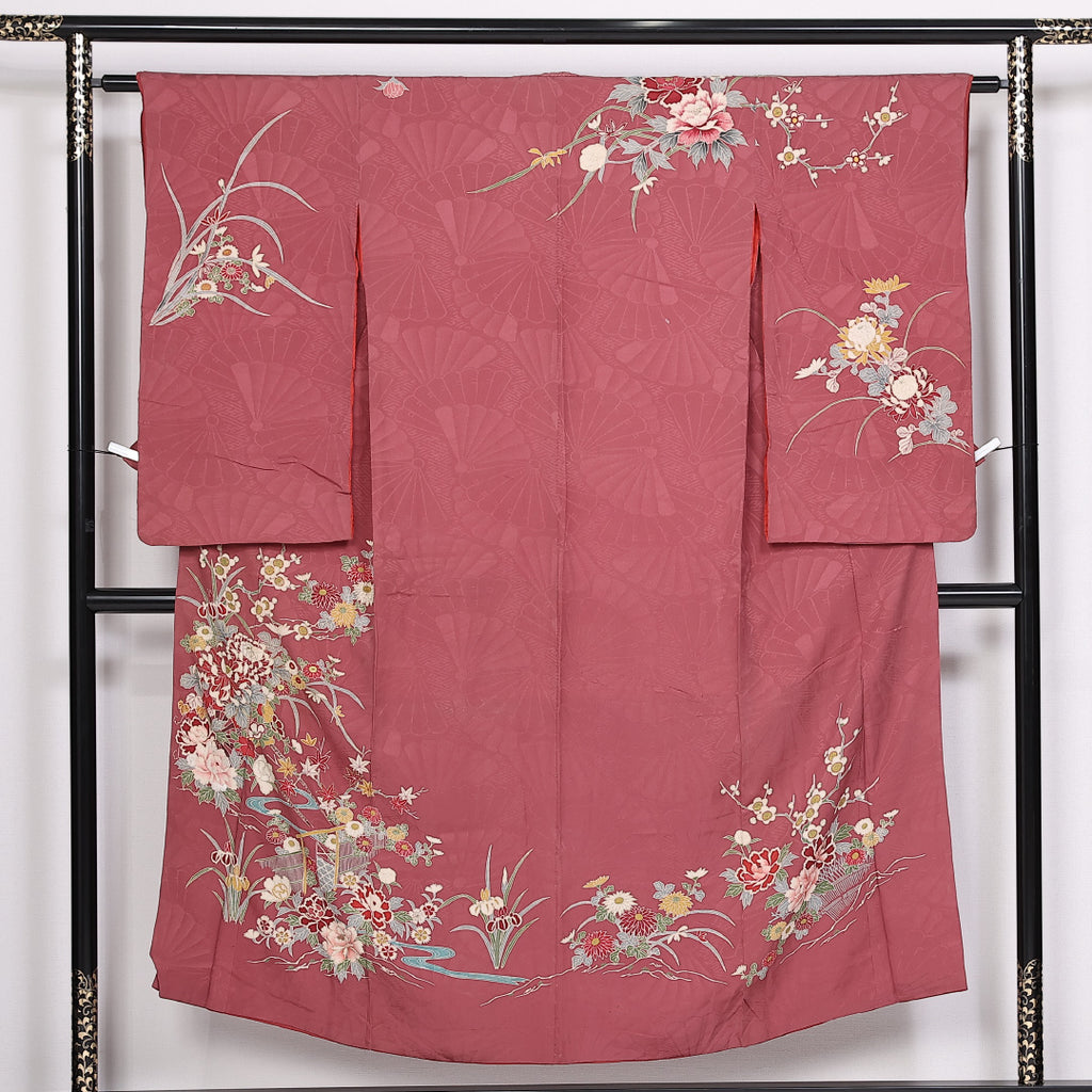 訪問着◇吉祥文松竹梅に花鼓◇雪輪□洗柿色ピンク◇袷