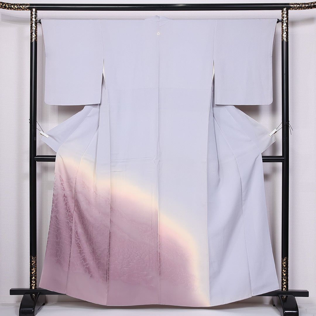 訪問着 身丈146cm 裄丈63cm XS 正絹 Bランク 袷 一つ紋 片喰 広衿 色留袖 遠山文 1212-10860