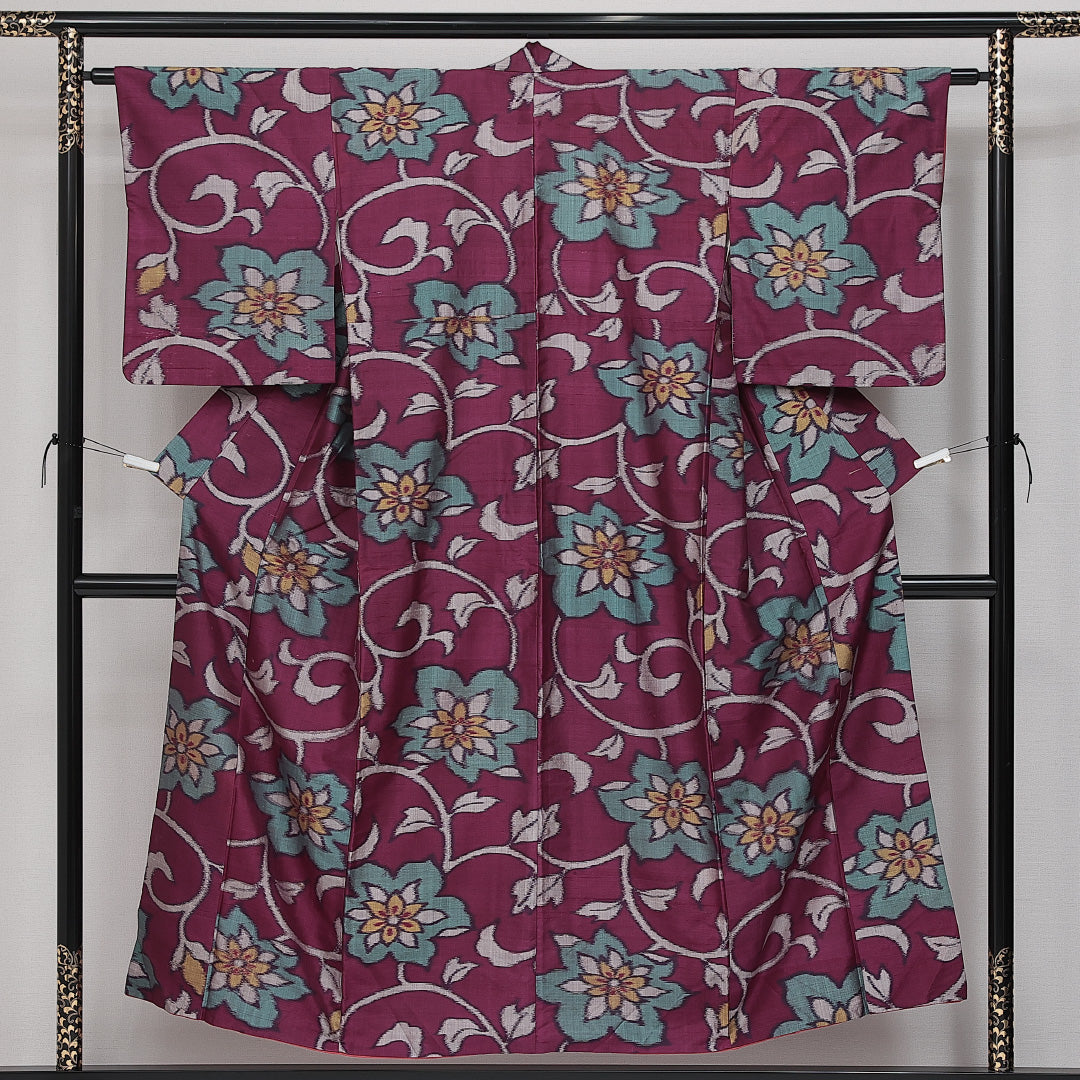 アンティーク 紬】 袷 銘仙 身丈150cm 裄丈62cm Bランク 正絹 バチ衿 S