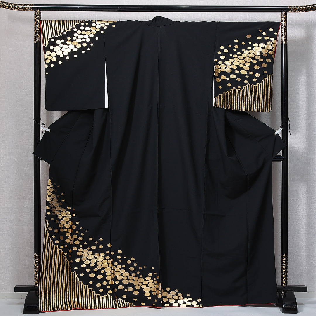 訪問着 洗える着物 胴抜き 身丈166cm 裄丈66cm ポリエステル Aランク XLサイズ 広衿 セミフォーマル 創作柄 黒系 1212-14991