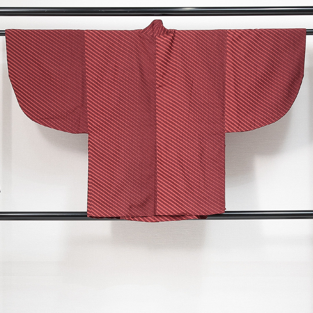 道中着 袷 身丈80cm 裄丈63cm 正絹 Sランク Sサイズ カジュアル 抽象柄 赤系 朱系 1264-14760