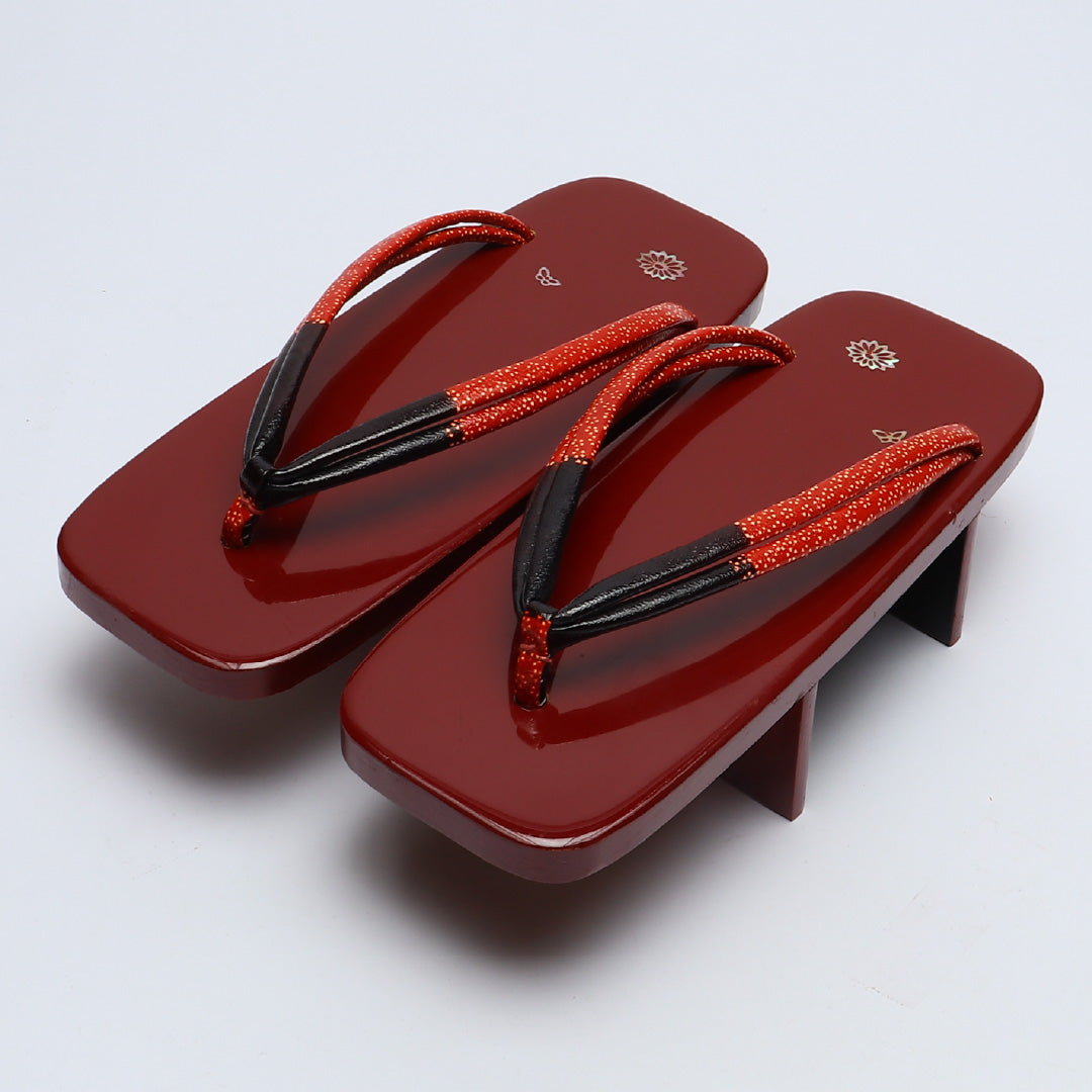 未使用品 夏物 下駄 カジュアル 木製 本革 Aランク 和装小物 朱系 1244-00688
