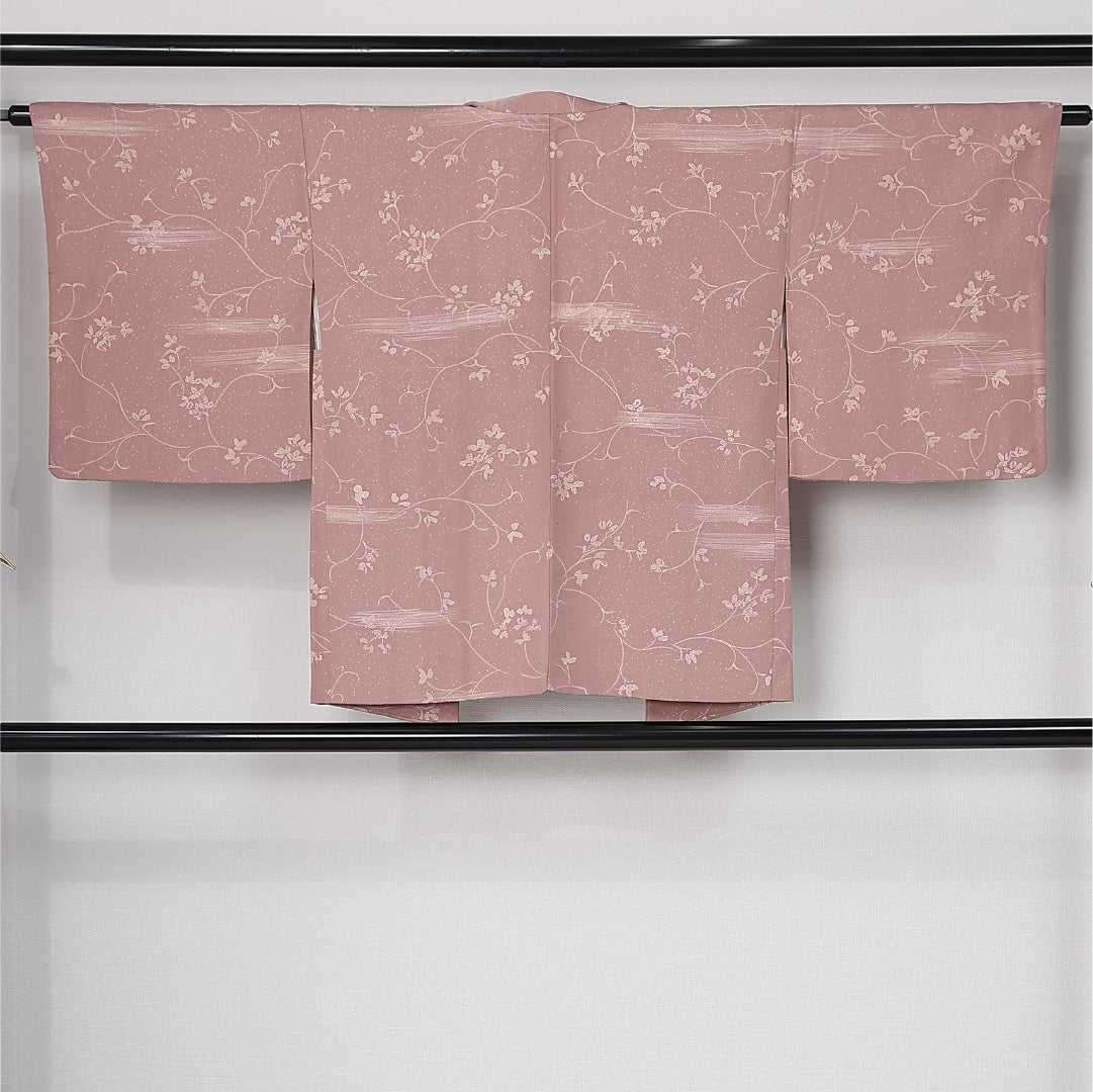 羽織 袷 身丈75cm 裄丈63cm 正絹 Sランク カジュアル Sサイズ 紐あり 唐草 ピンク系 RP 1232-12560