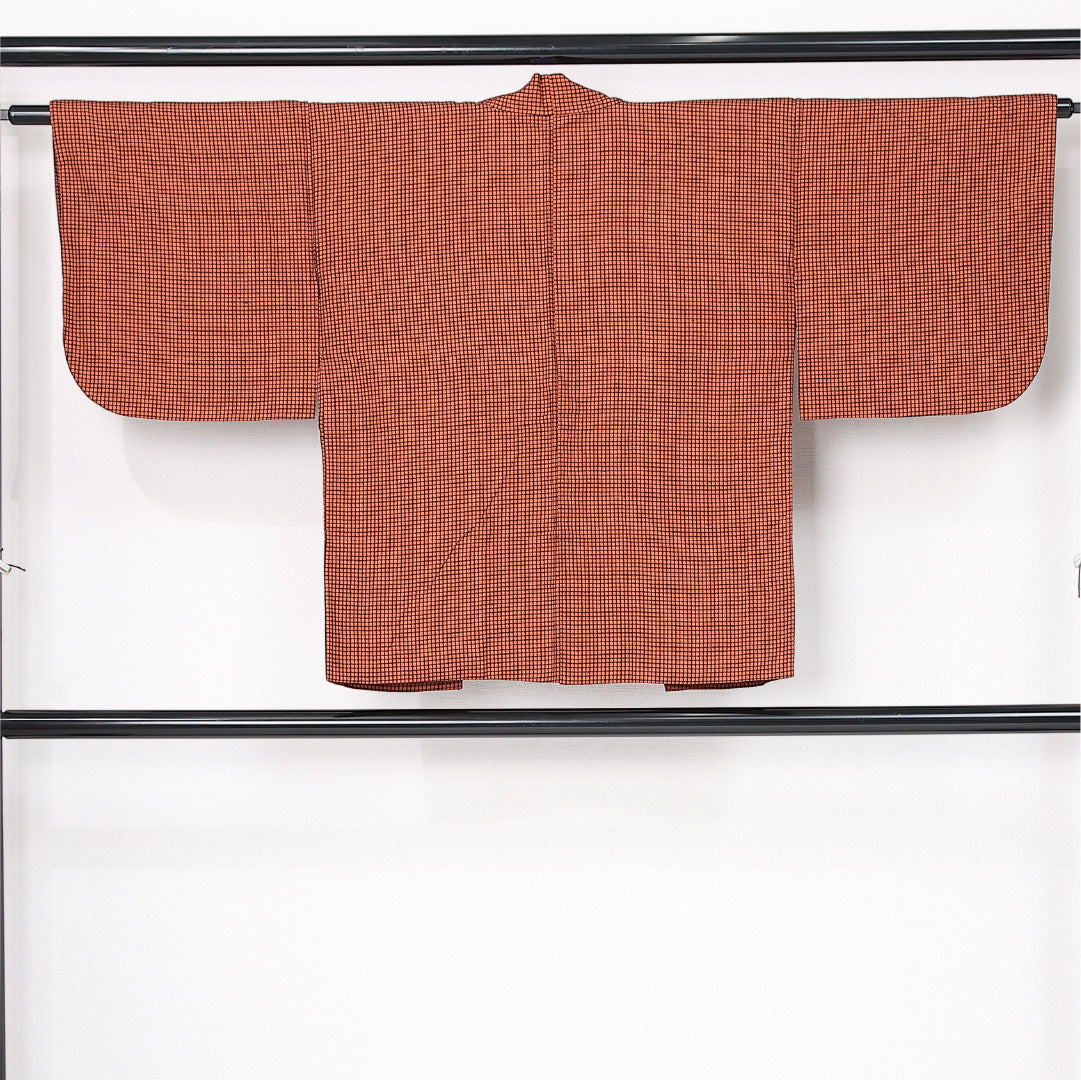 羽織 身丈74cm 裄丈63cm Aランク S ポリエステル 洗える着物 袷 格子 カジュアル 茶系 1217-12522