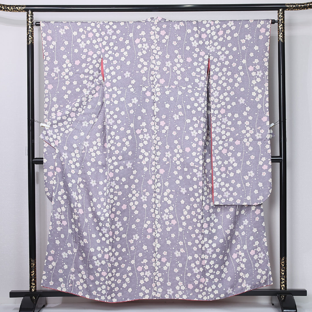 振袖 身丈155cm 裄丈63cm Sランク 袷 正絹 XS 広衿 エレガント 菊 桜 花柄 リバーシブル 紫系 1213-F0438