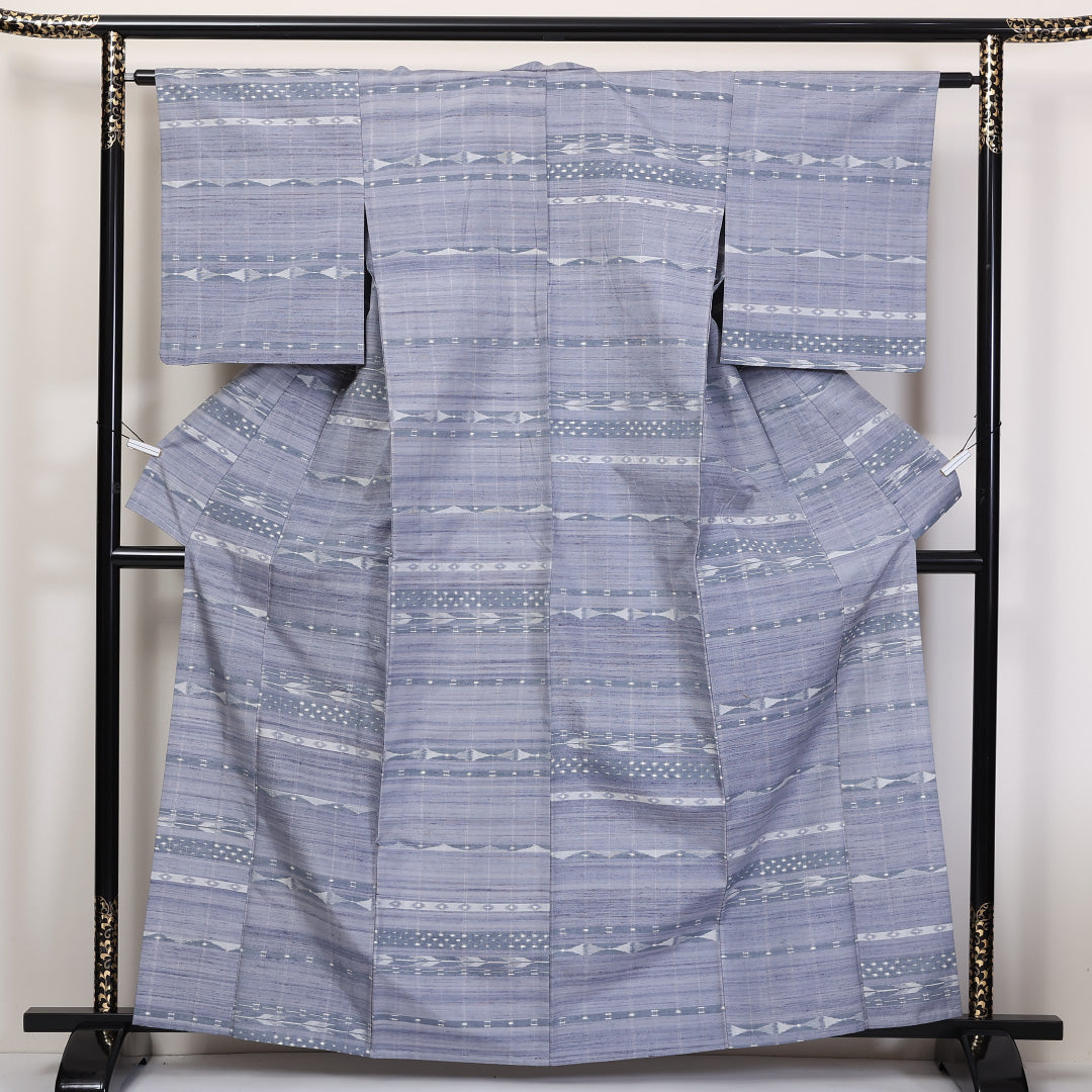 紬 単衣 身丈163cm 裄62.5cm 正絹 青系 Bランク 1216-01191