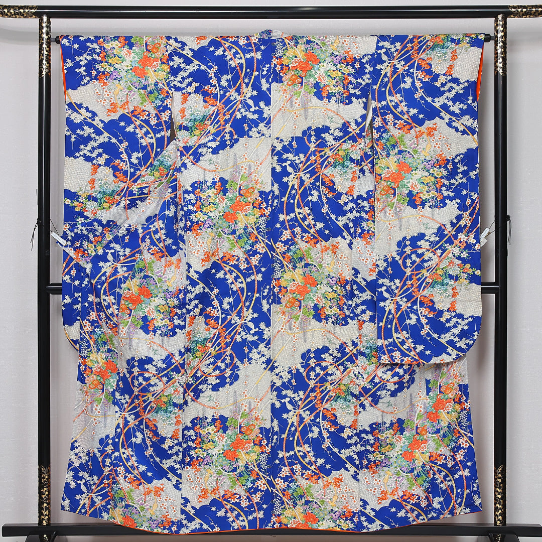 グリーン 華文熨斗 吉祥文様振袖 身丈157 中古・リサイクル 振袖 】 身丈157cm 裄丈65cm 袷 Cランク S