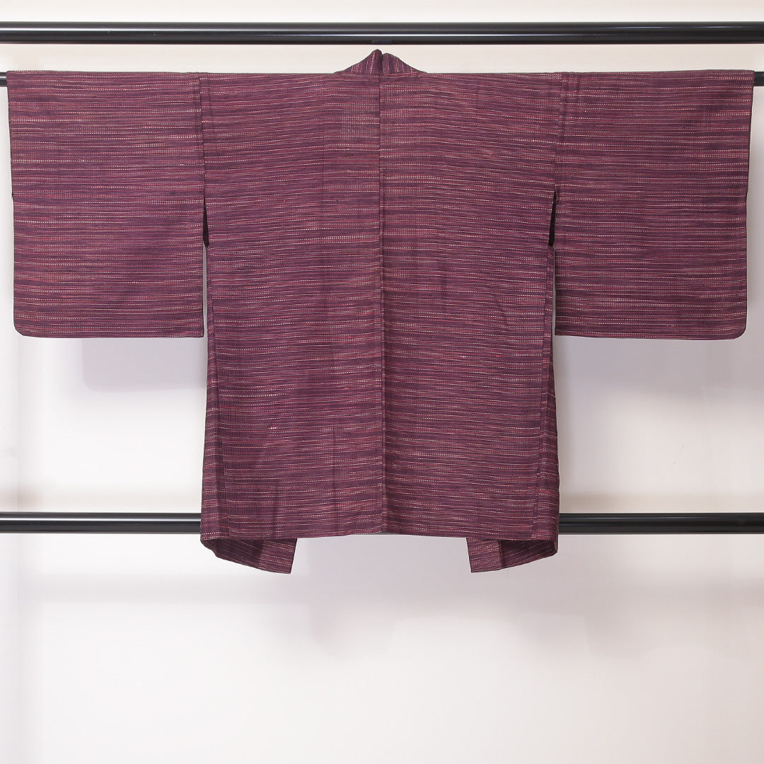 付下げ 身丈155cm 裄丈62.5cm S 袷 束ね組紐 扇 刺繍 金糸 紫 正絹 