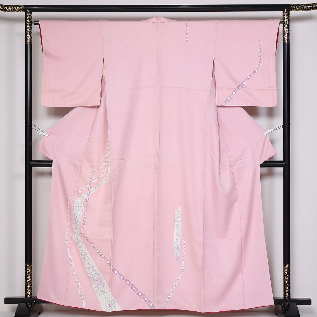 訪問着 袷 身丈161cm 裄64.5cm 正絹 アラベスク 革草 Aランク 1212-00789