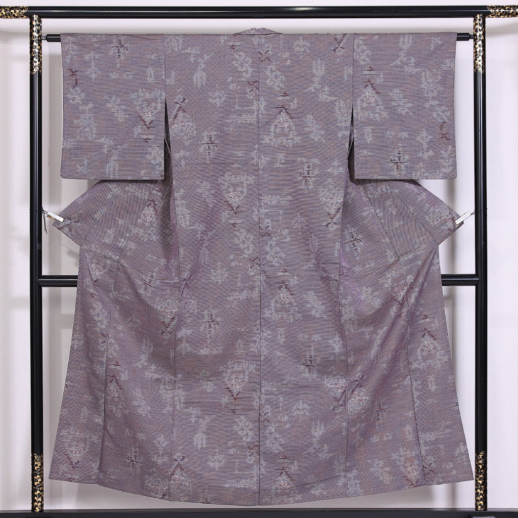 結城紬 正絹 無地 流水 黒系 裄61センチ 着丈134センチ 