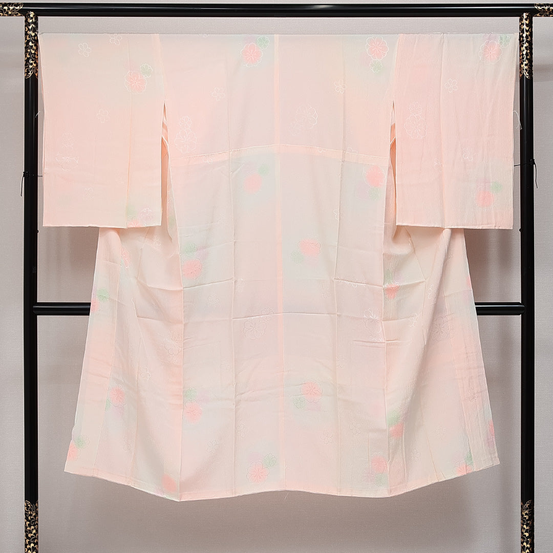 未使用品 長襦袢 無双袖 身丈135cm 裄丈69cm 正絹 Nランク 紋意匠 (花柄) XLサイズ しつけ糸 ピンク系 RP 1239-14522