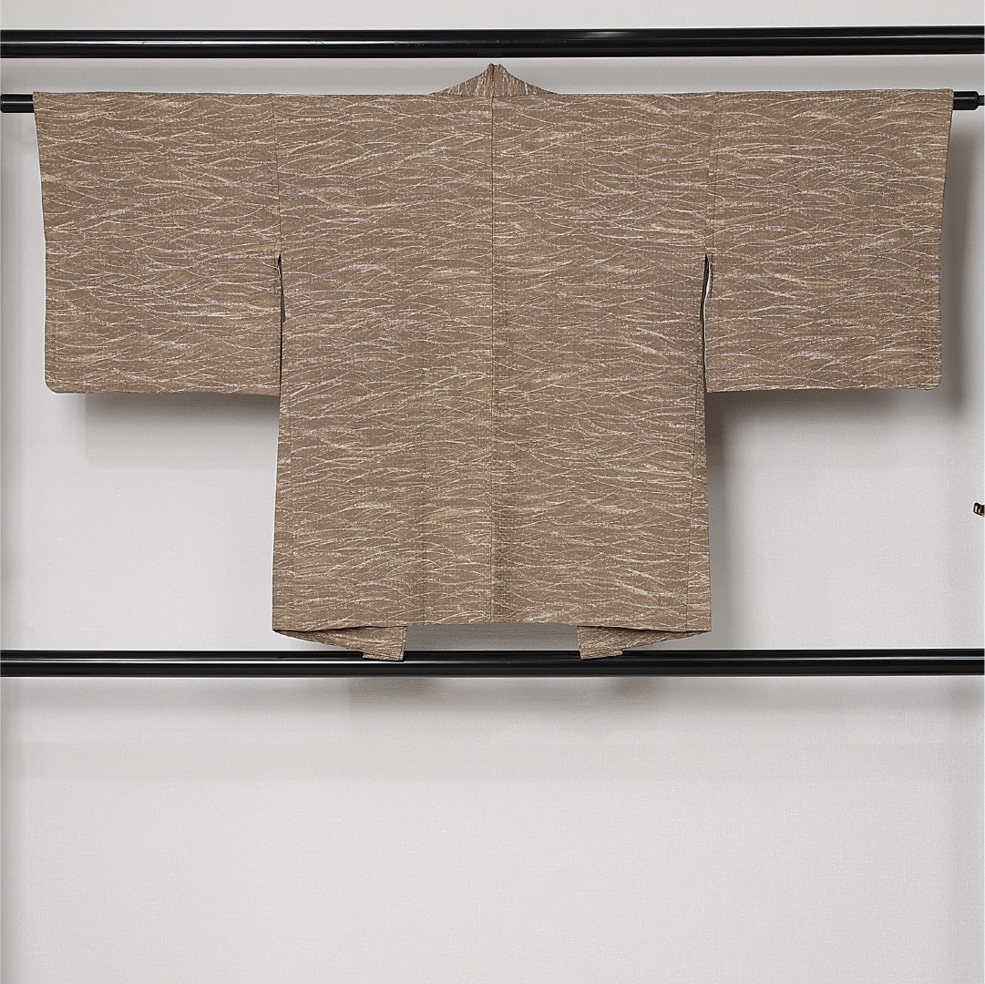 羽織 袷 身丈75cm 裄丈61cm 正絹 Sランク カジュアル Sサイズ 紐あり 芝草 茶系 RP 1232-12719