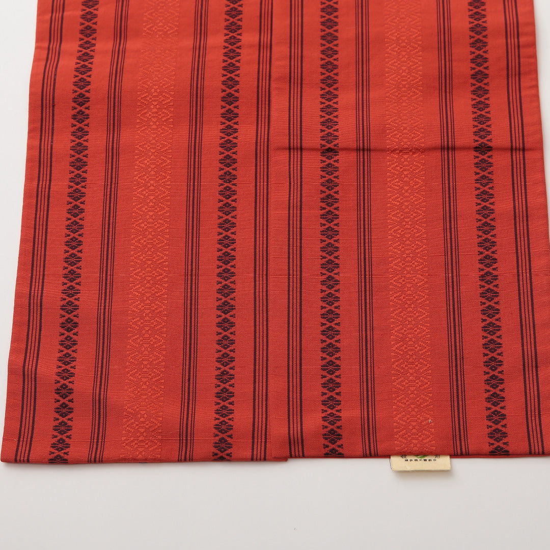 半幅帯 全通 小袋帯 帯丈352cm Aランク カジュアル 正絹 本場筑前博多織 献上柄 証紙 朱系 1225-000401