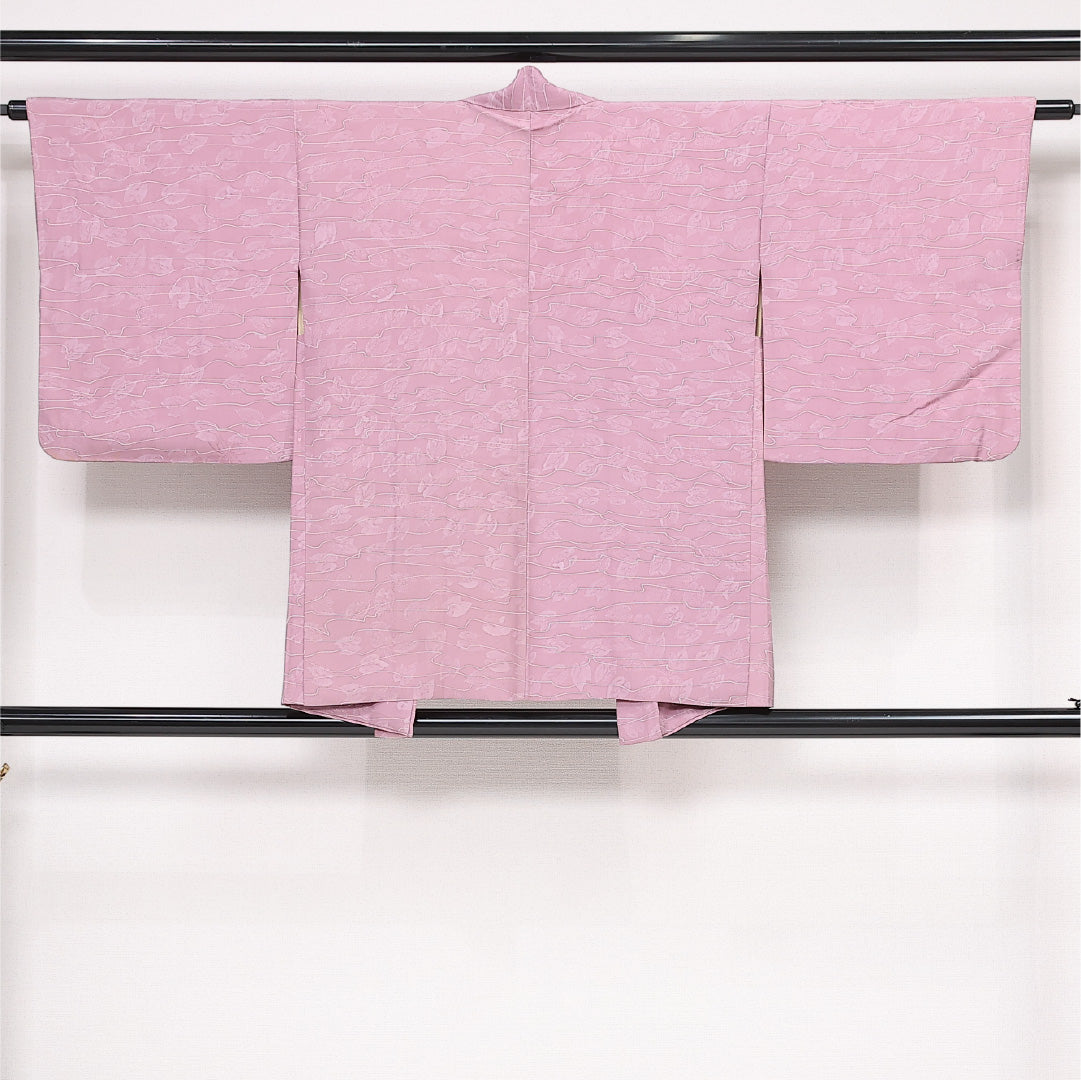 小紋 単衣 着物 未使用 正絹 春 秋 薄ピンクベージュ カジュアル 新古