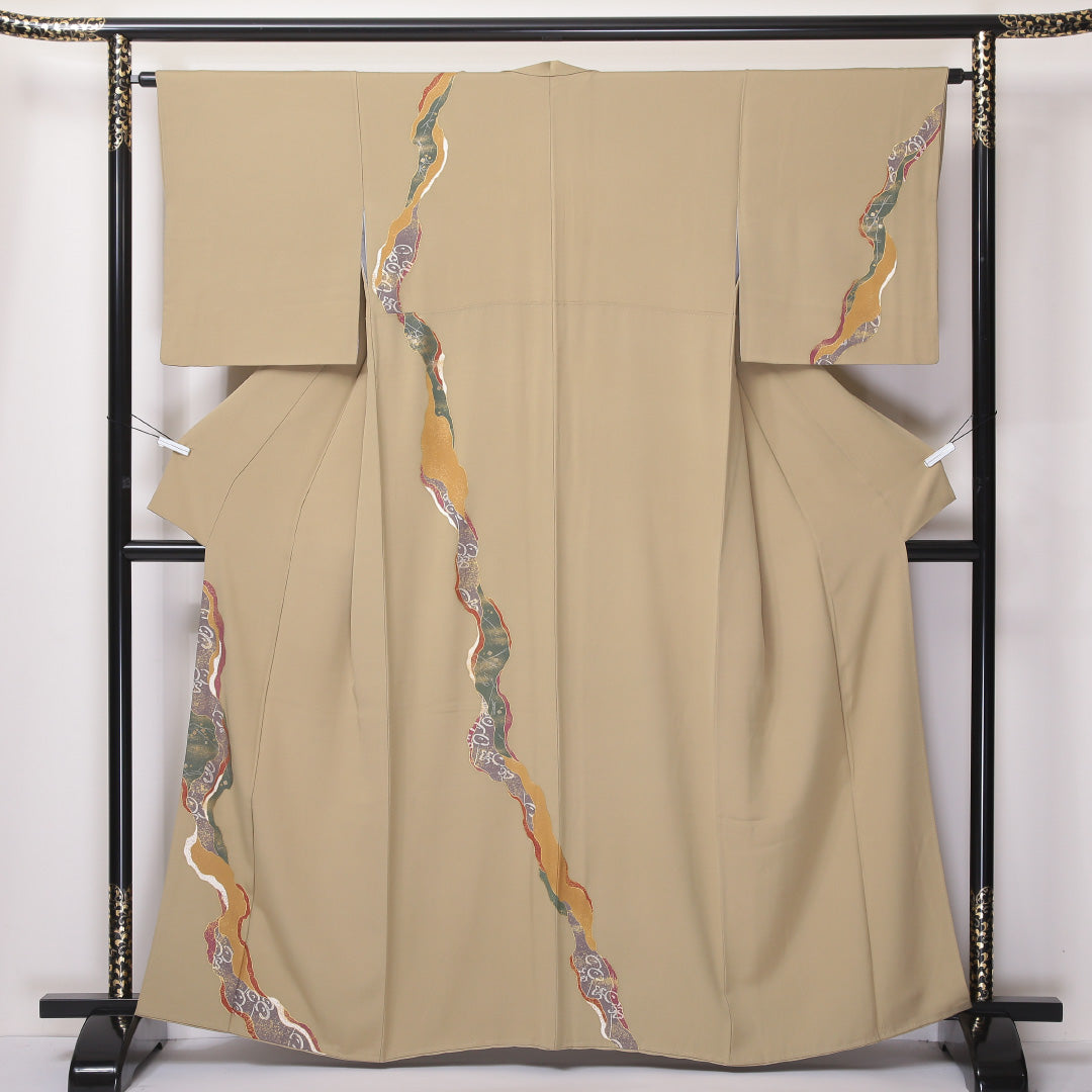 付下げ 袷 身丈160～164cm 裄63.5cm 正絹 道長取り 金彩 ベージュ系 Sランク 1212-00631