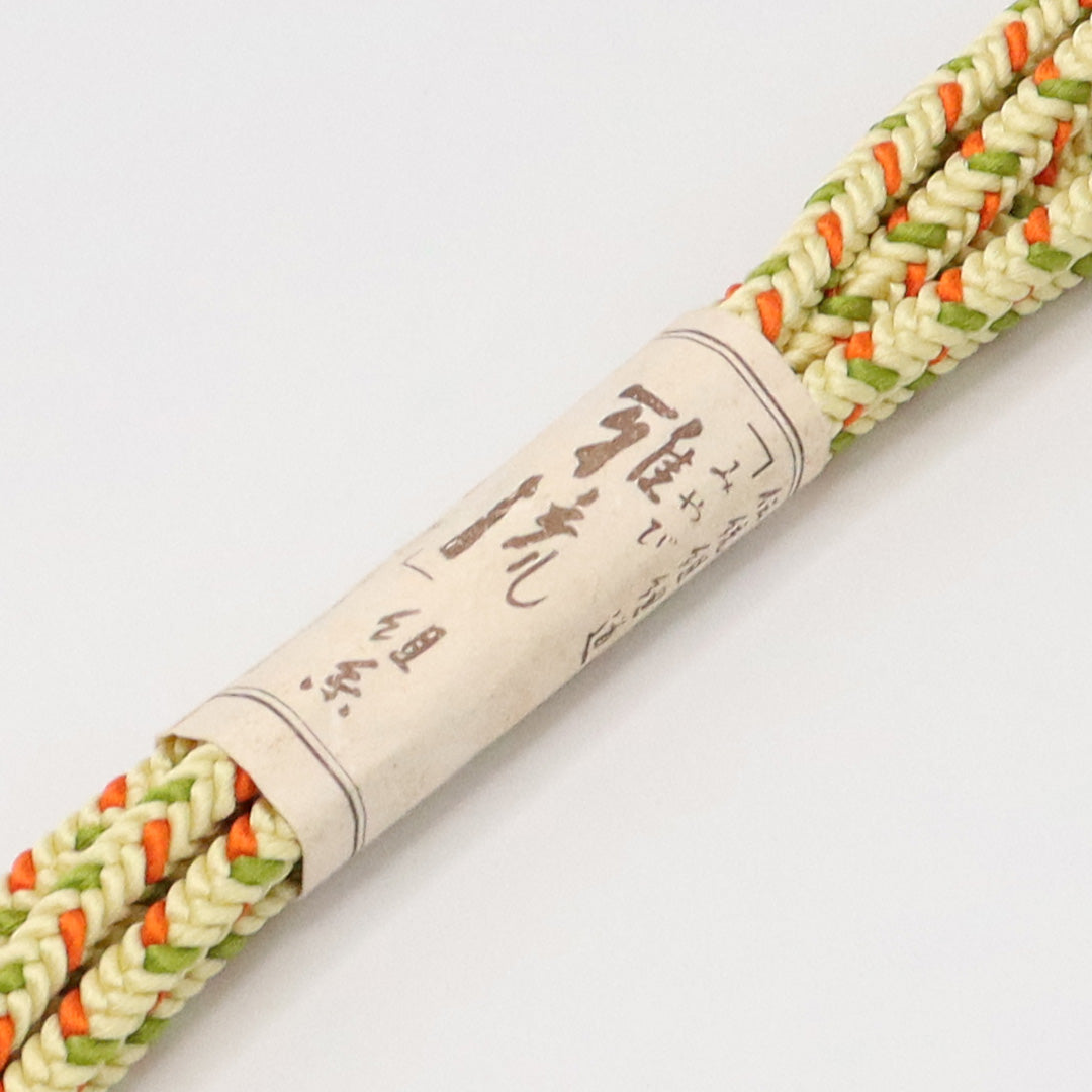 新古品 帯締め 正絹 Nランク 丸組紐 クリーム系 緑系 1236-01216