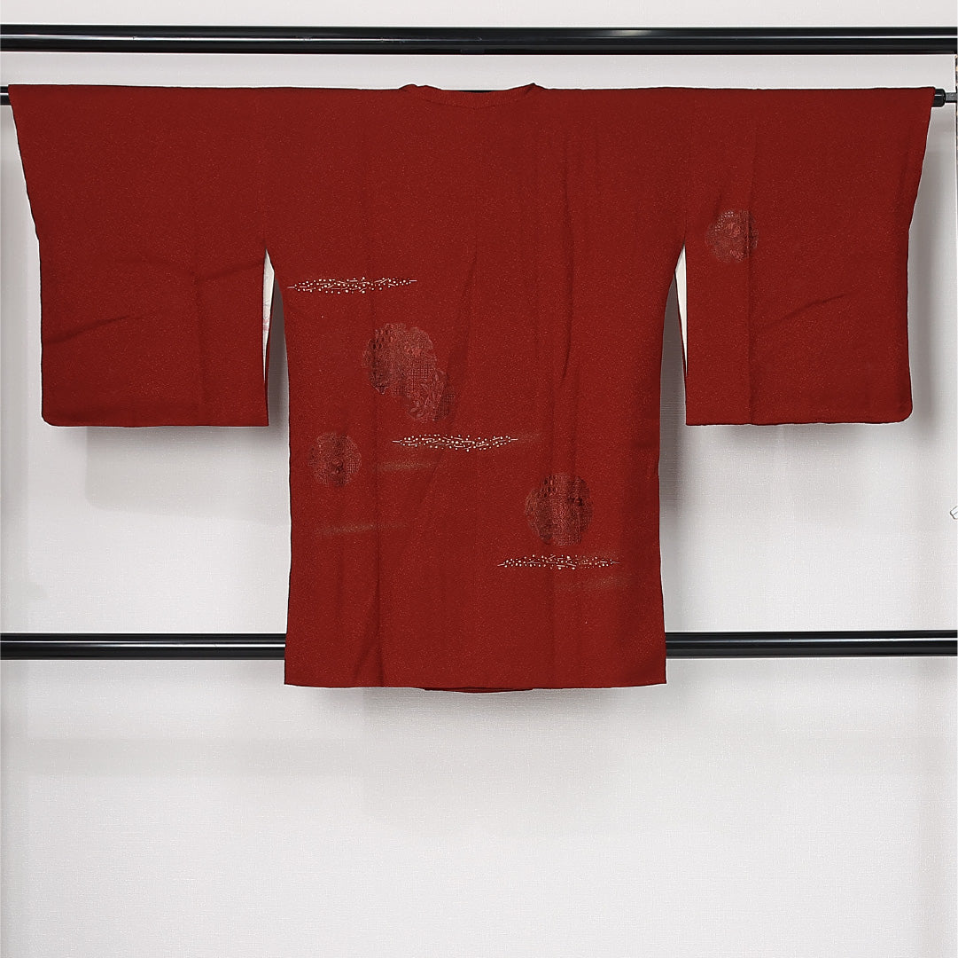 道行コート 袷 身丈85cm 裄丈64cm 正絹 Cランク セミフォーマル Mサイズ 蘇州刺繍 ポケットあり 雪輪 朱系 HP 1237-12558