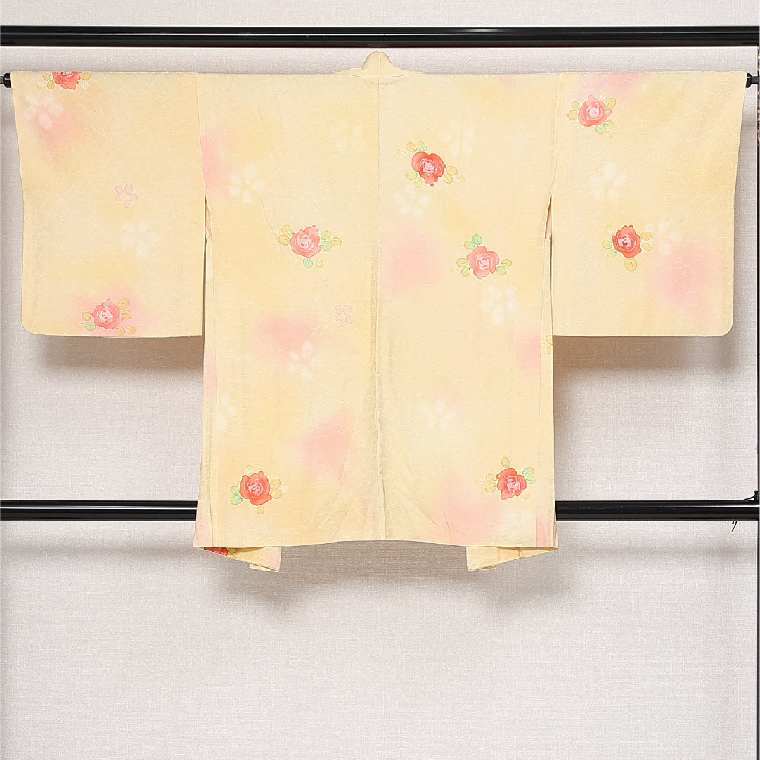 洗える着物 道行コート 袷 身丈86cm 裄丈65cm ポリエステル Sランク セミフォーマル Mサイズ 薔薇 クリーム系 RP 1237-13748