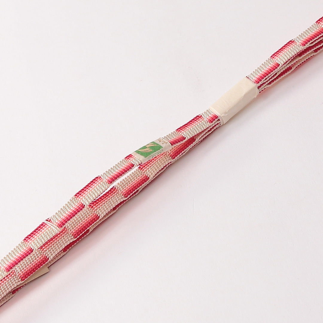 新古品 帯締め 正絹 Nランク 平組紐 白系 ピンク系 1236-01552