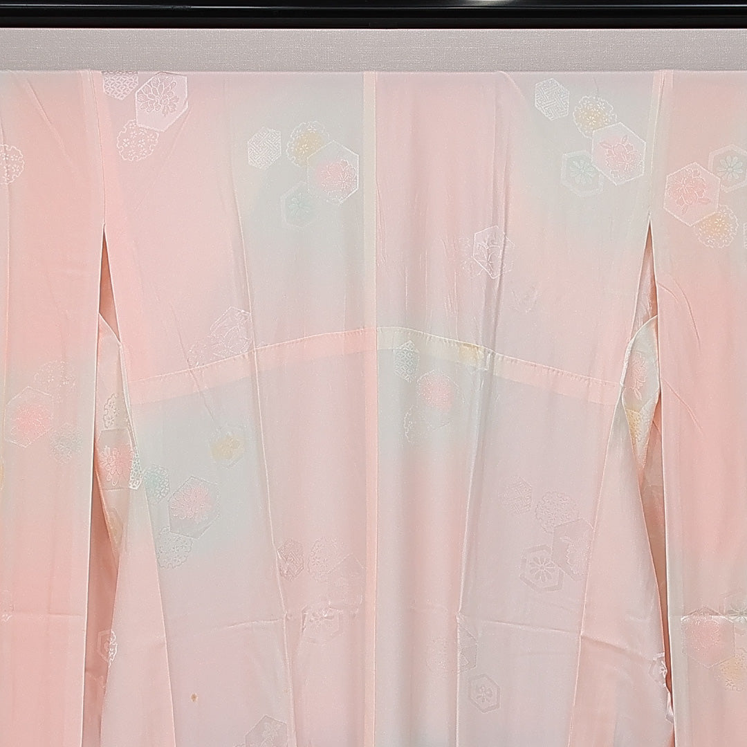 振袖用 長襦袢 無双袖 身丈135cm 裄丈67cm 正絹 Cランク XLサイズ 吉祥文様 ピンク系 HP 1240-14478