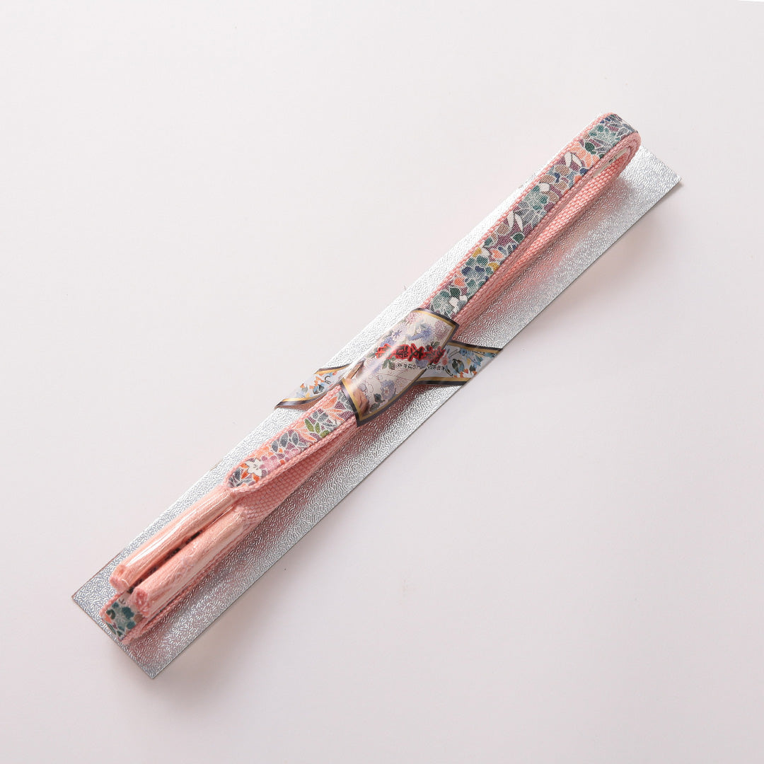 新古品 帯締め 加賀友禅 正絹 Nランク 平組紐 ピンク系 共箱 D 1236-01394