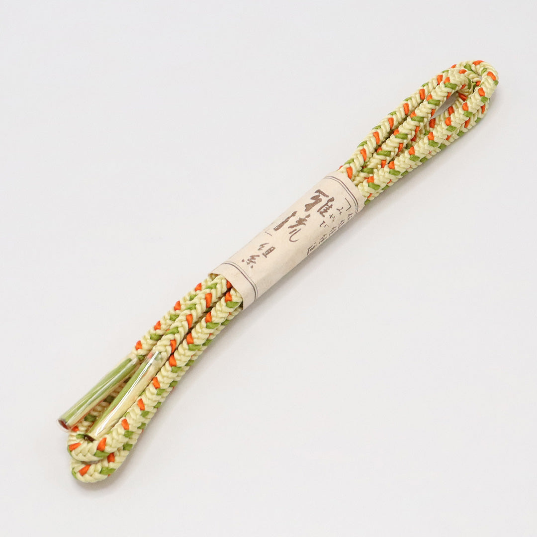 新古品 帯締め 正絹 Nランク 丸組紐 クリーム系 緑系 1236-01216