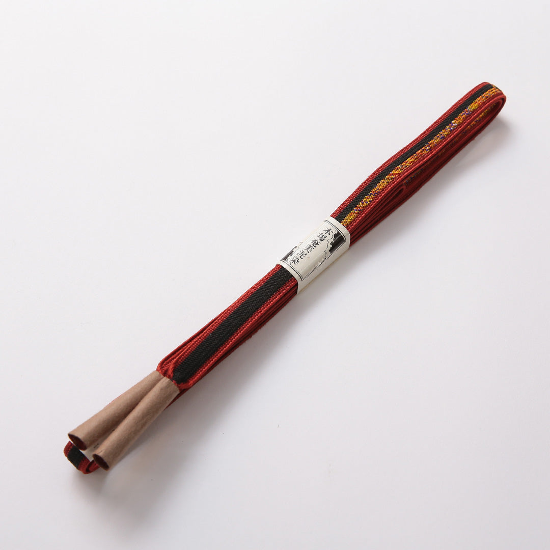 新古品 帯締め 本場奄美泥染め 正絹 Nランク 平組紐 大島紬 黒系 赤系 1236-01428