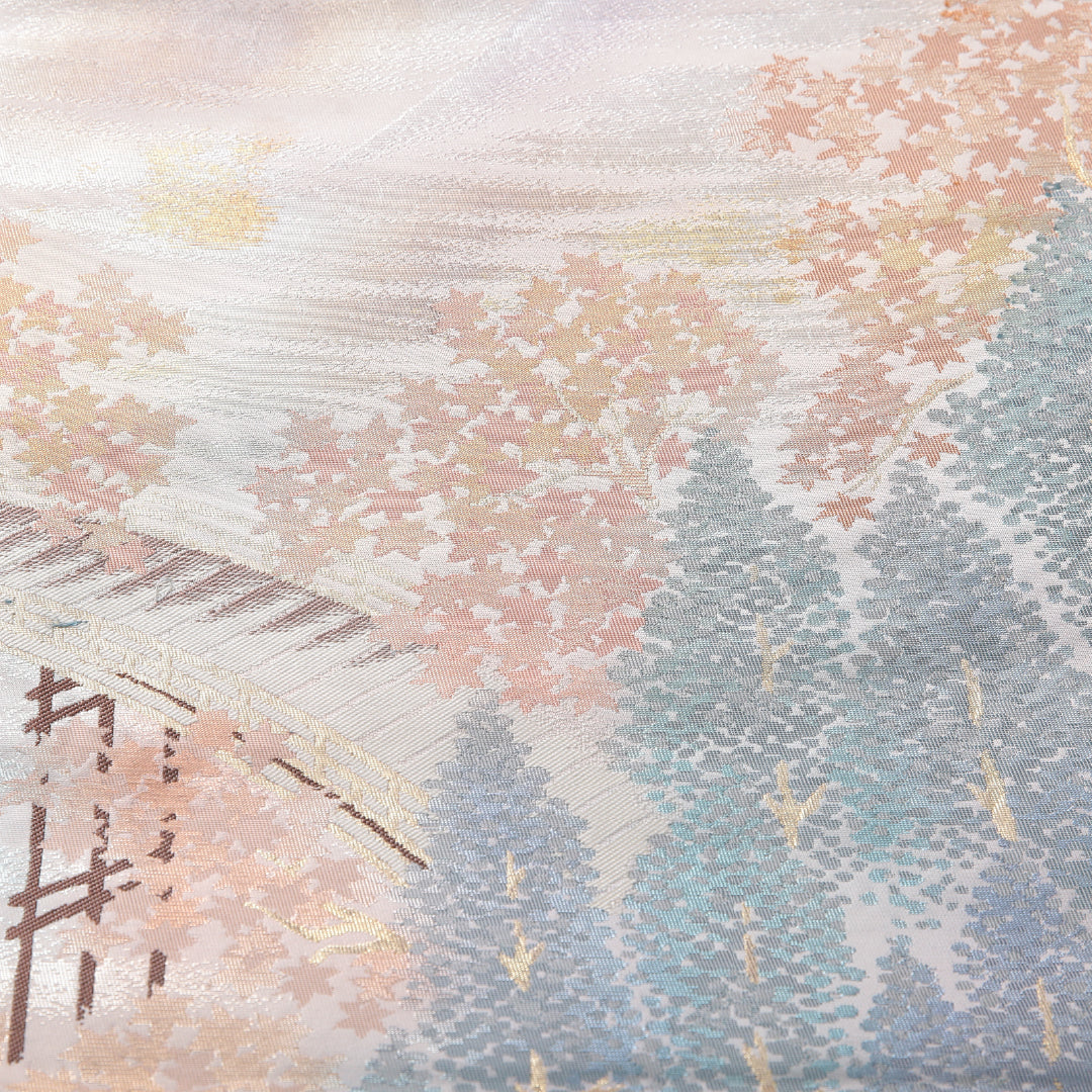 袋帯 帯丈420cm セミフォーマル 六通 Aランク 正絹 山 紫系 1223-02156