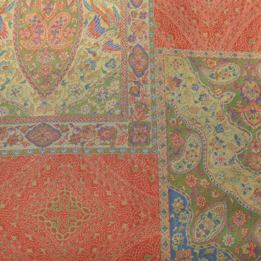 袋帯 帯丈432cm インフォーマル 全通 帯芯なし Aランク 正絹 ペイズリー柄 緑系 朱系 1223-02169