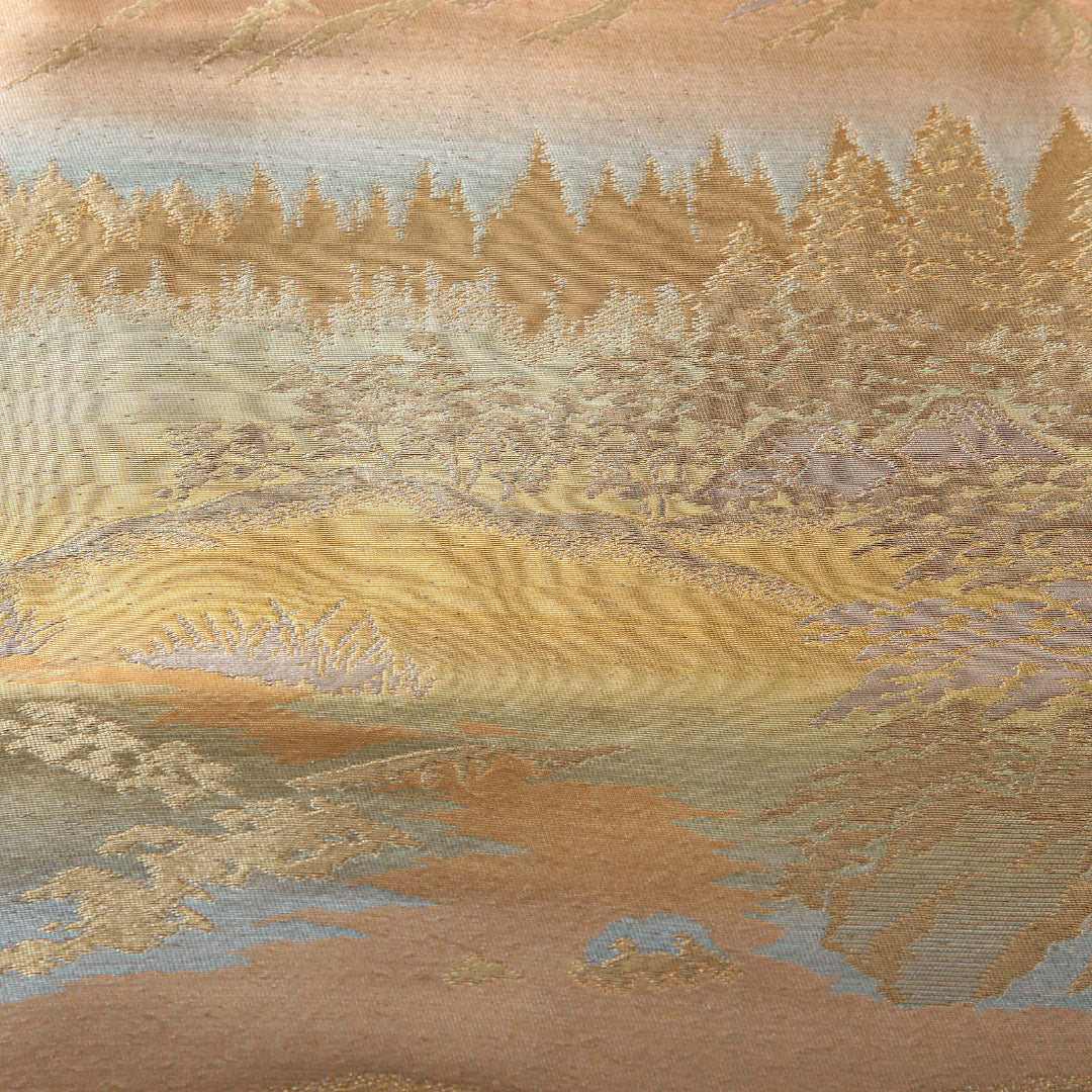 袋帯 帯丈412cm セミフォーマル 六通 Sランク 正絹 山 茶系 1223-02159