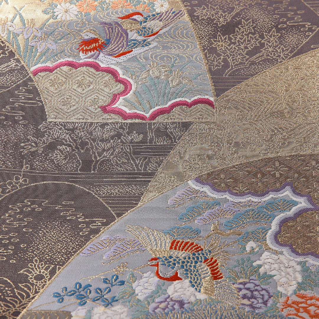 袋帯 帯丈420cm フォーマル 六通 Cランク 正絹 鶴 吉祥文様 紫系 1223-02166