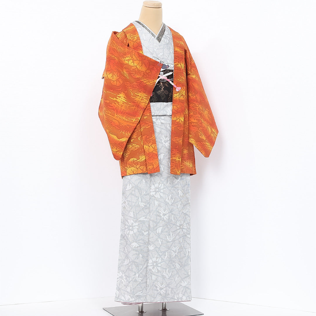 羽織 袷 身丈79cm 裄丈62cm 正絹 Sランク カジュアル Sサイズ ぼかし染 紐あり 茶屋辻 朱系 RP 1232-12095