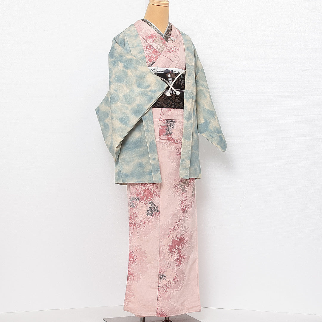 羽織 袷 身丈77cm 裄丈62cm 正絹 Aランク カジュアル Sサイズ ぼかし染 紐あり 創作柄 水色系 RP 1232-13891