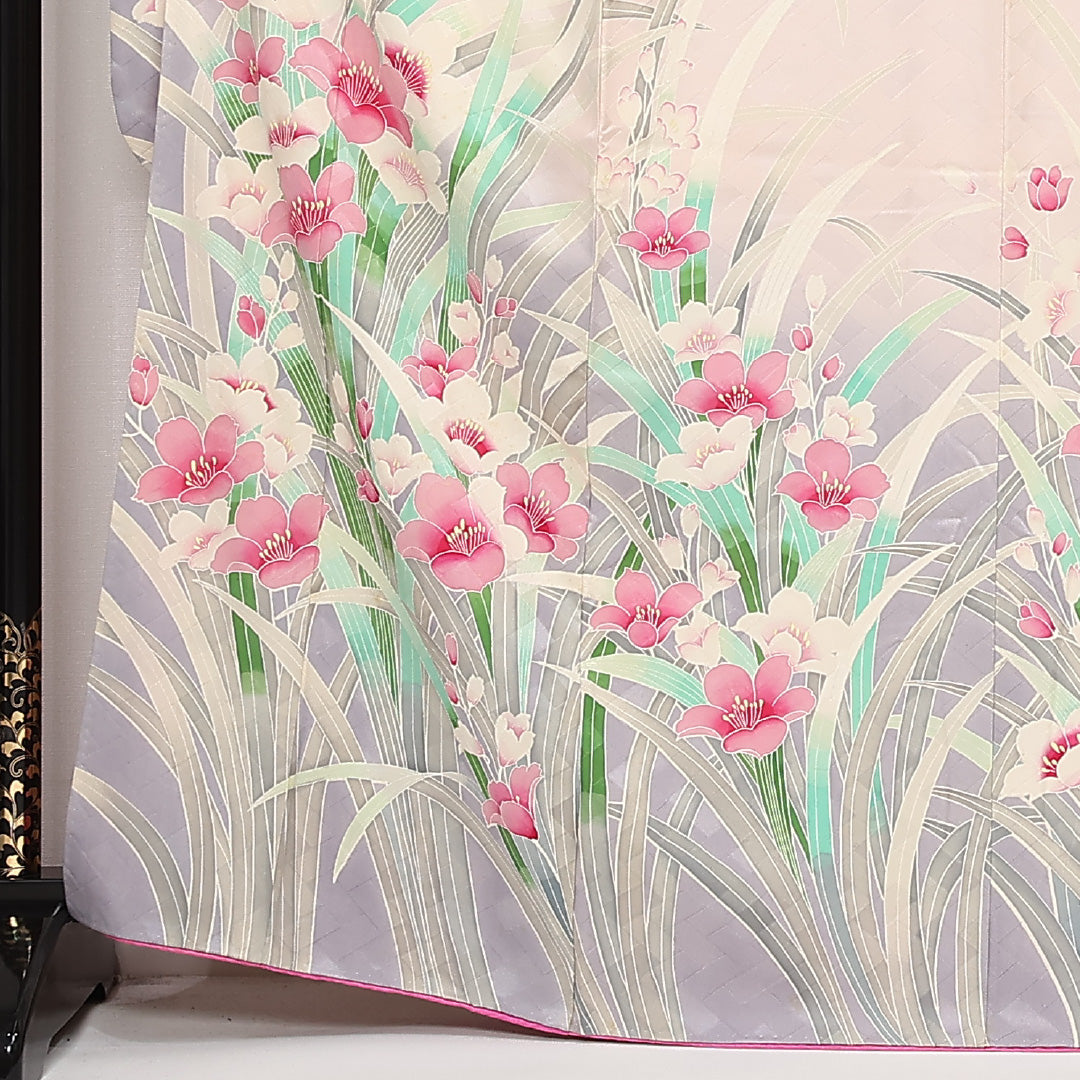 振袖 身丈164cm 裄丈64.5cm Cランク 正絹 袷 広衿 L 花柄 フォーマル 可憐 気品 ピンク系 1213-F0567
