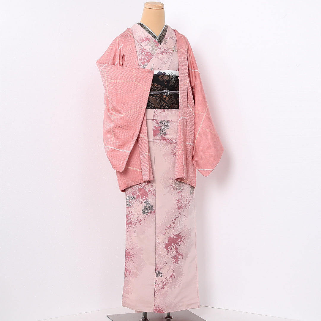 羽織 袷 身丈78cm 裄丈63cm 正絹 Sランク カジュアル Sサイズ 創作柄 ピンク系 RP 1232-12722