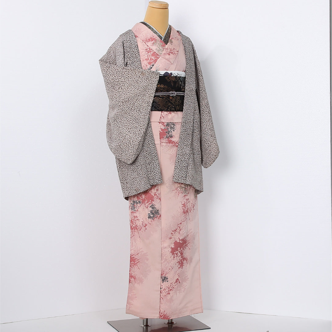 羽織 袷 身丈78cm 裄丈61cm 正絹 Bランク 一つ紋 (蔦) セミフォーマル Sサイズ 創作柄 グレー系 RP 1232-12617