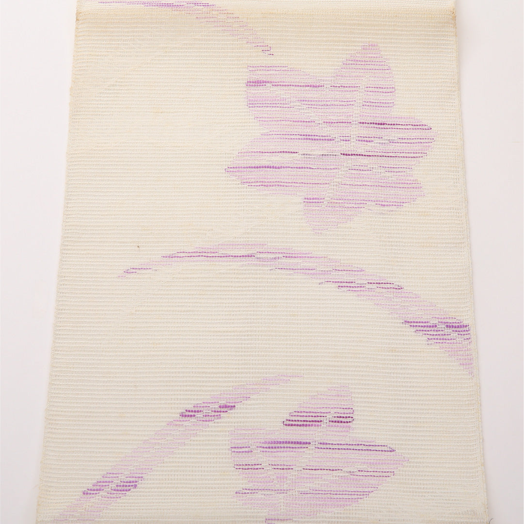 夏物 名古屋帯 六通 帯丈373cm カジュアル Cランク 正絹 絽 楓 クリーム系 1224-02296