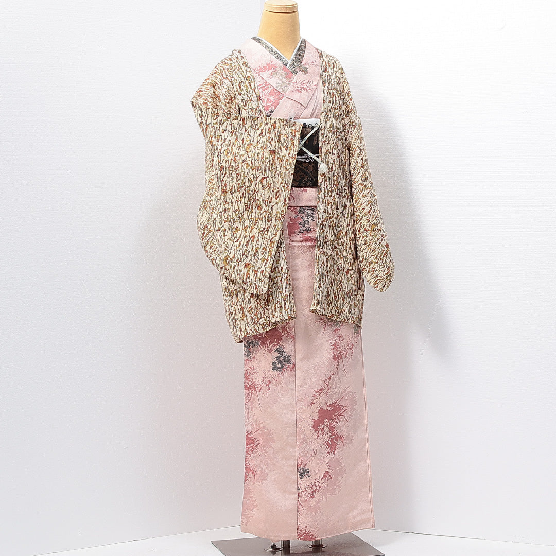 羽織 袷 身丈78cm 裄丈64cm 正絹 Sランク カジュアル Mサイズ 紐あり 創作柄 クリーム系 RP 1232-14629