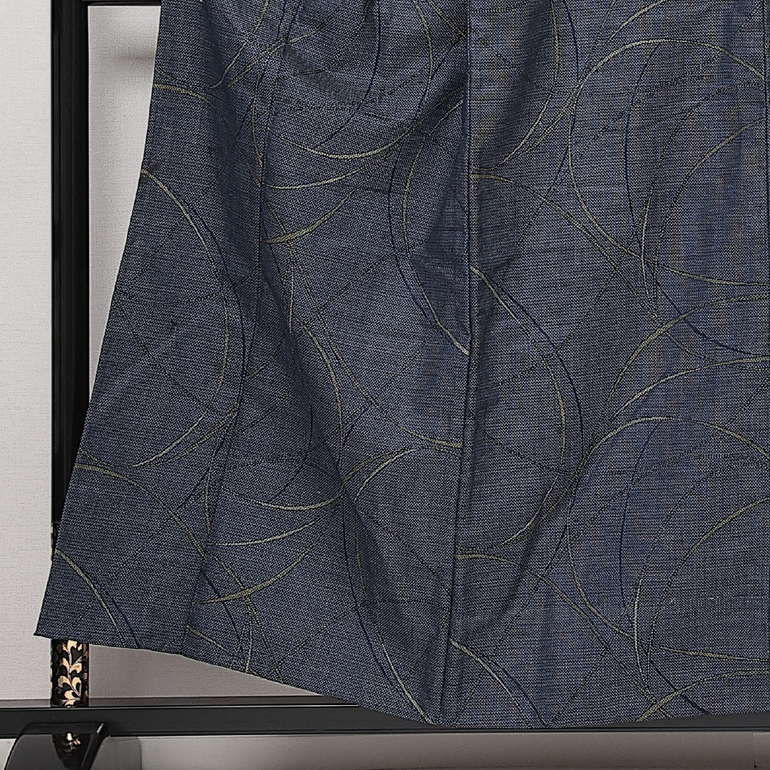 洗える着物 ウールの紬 単衣 身丈152cm 裄丈65cm ウール Aランク カジュアル Sサイズ 居敷当て 創作柄 紺系 HP 1223-13978