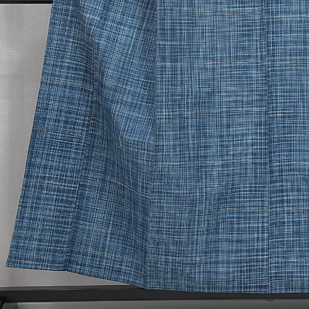 紬 単衣 身丈153cm 裄丈64cm 正絹 Aランク カジュアル 広衿 Sサイズ 格子 水色系 RP 1223-14728