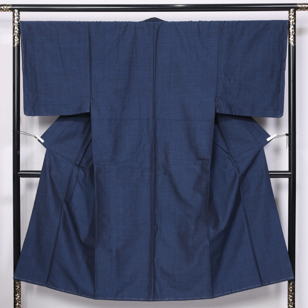 アンサンブル 男着物 袷 身丈142cm 裄丈68cm 正絹 Aランク カジュアル バチ衿 Mサイズ 風景柄 紺系 RP 1224-06287