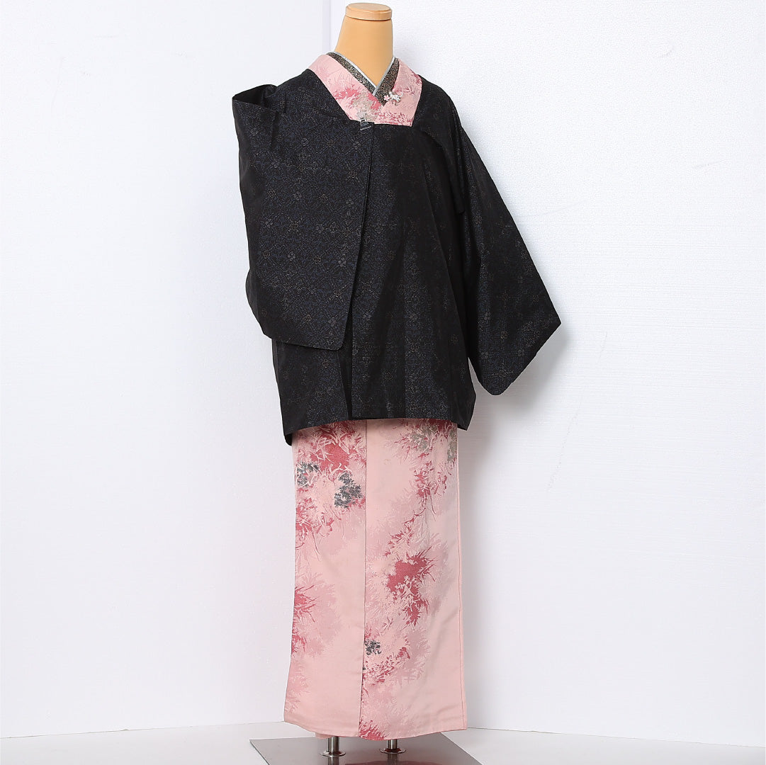 道行コート (大島紬) 袷 身丈79cm 裄丈63cm 正絹 Aランク インフォーマル Sサイズ 菱 紺系 RP 1237-12912