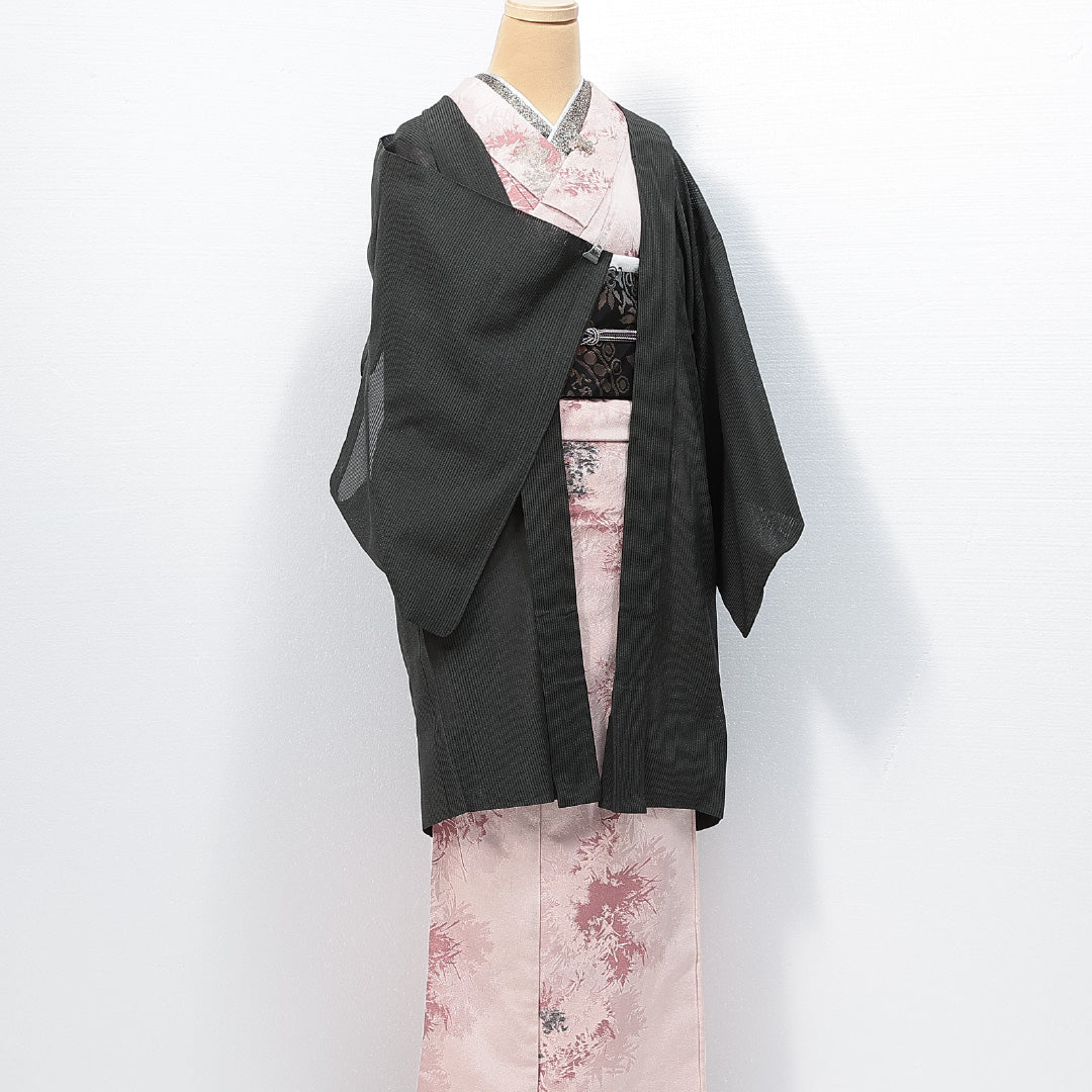 羽織 夏物 夏物 身丈93cm 裄丈62cm 正絹 Sランク Sサイズ カジュアル 肩当て 無地 グレー系 1217-14689