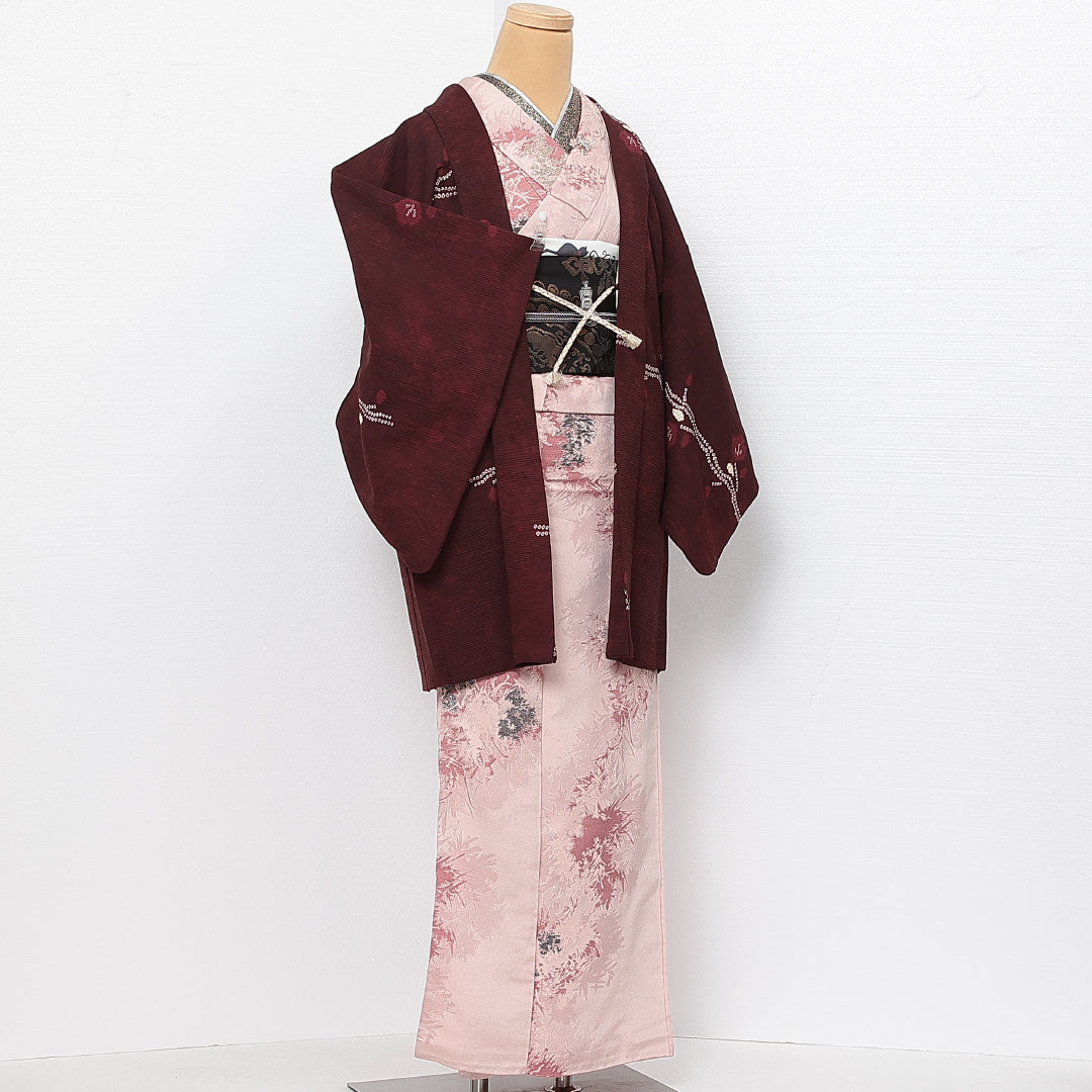 羽織 袷 身丈84cm 裄丈64cm 正絹 Cランク カジュアル Mサイズ 紐あり 赤系 HP 1232-13831