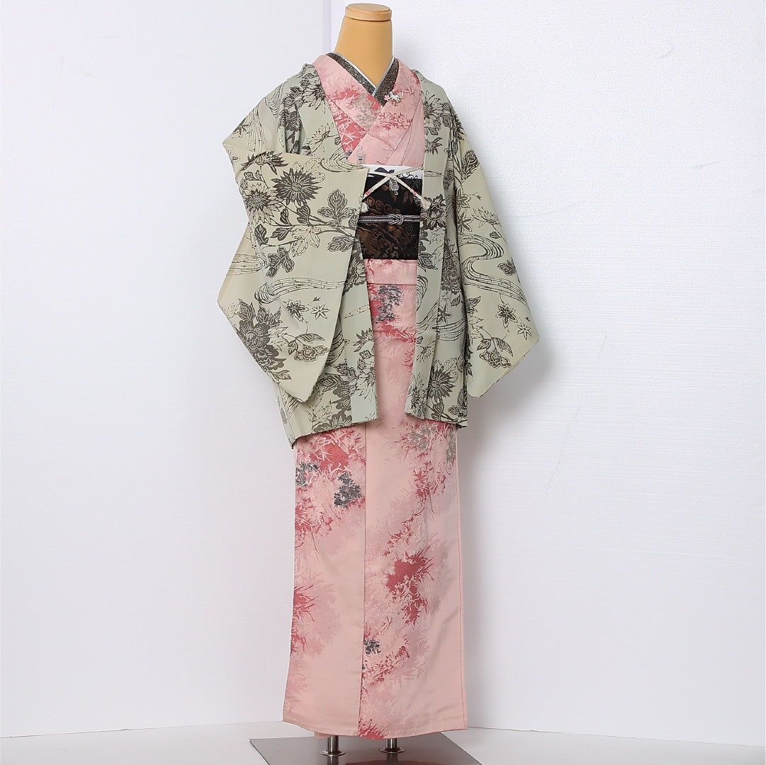 羽織 袷 身丈77cm 裄丈64cm 正絹 Cランク カジュアル Mサイズ 紐あり 菊 クリーム系 LP 1232-12919