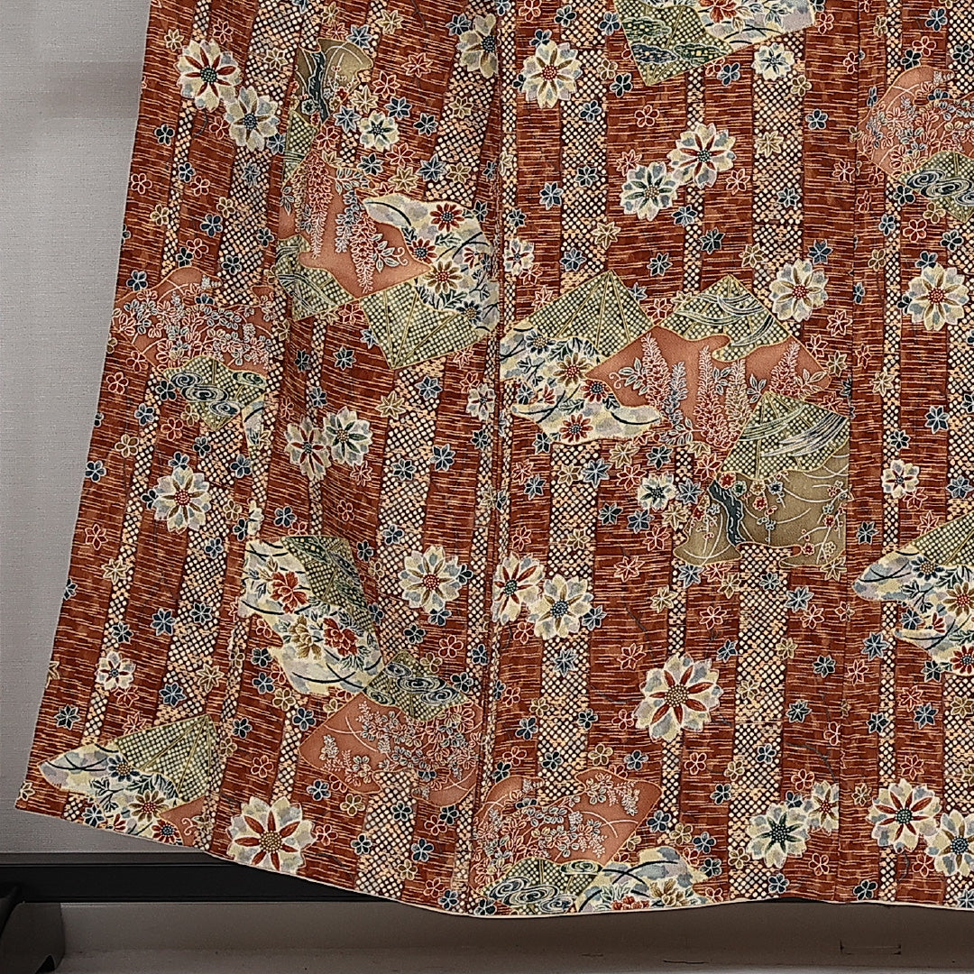 小紋 袷 身丈155cm 裄丈63cm 正絹 Sランク インフォーマル 広衿 Mサイズ 吉祥文様 茶系 RP 1221-14162
