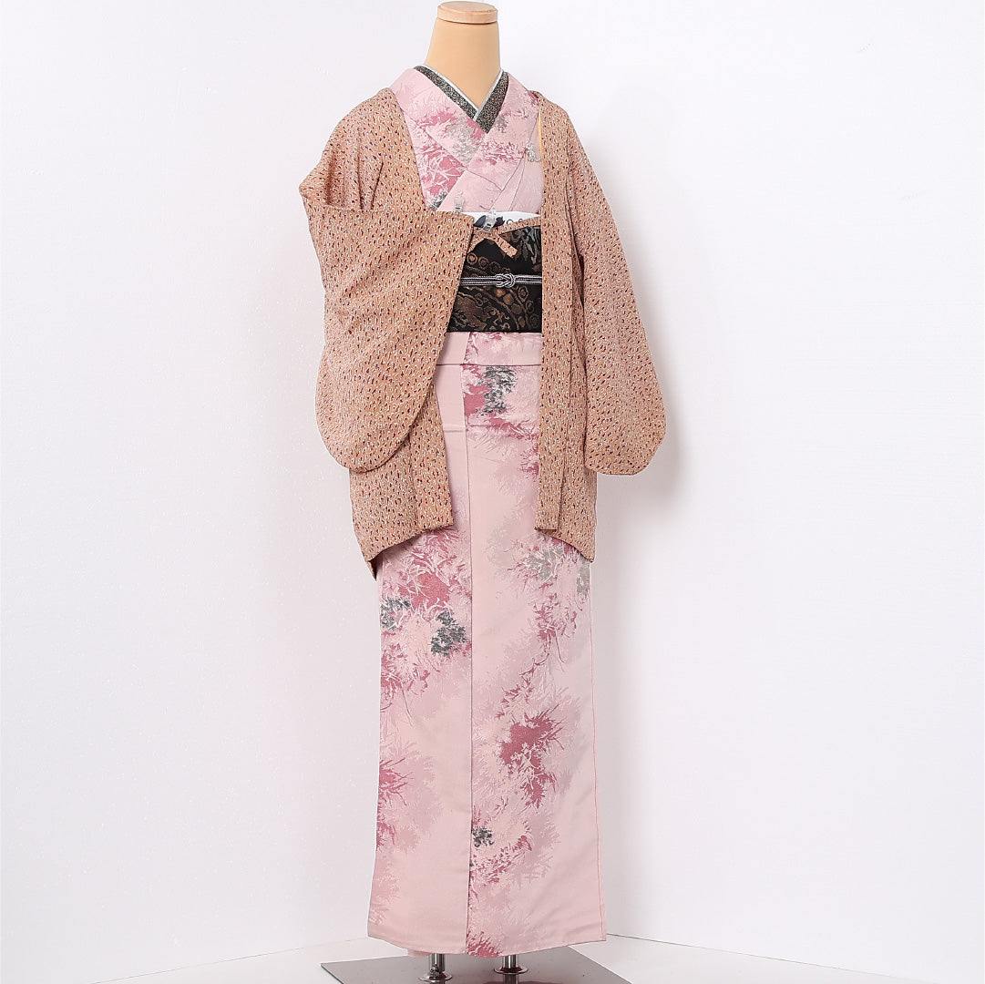 羽織 袷 身丈78cm 裄丈63cm 正絹 Aランク カジュアル Sサイズ 紐あり 創作柄 茶系 HP 1232-12725