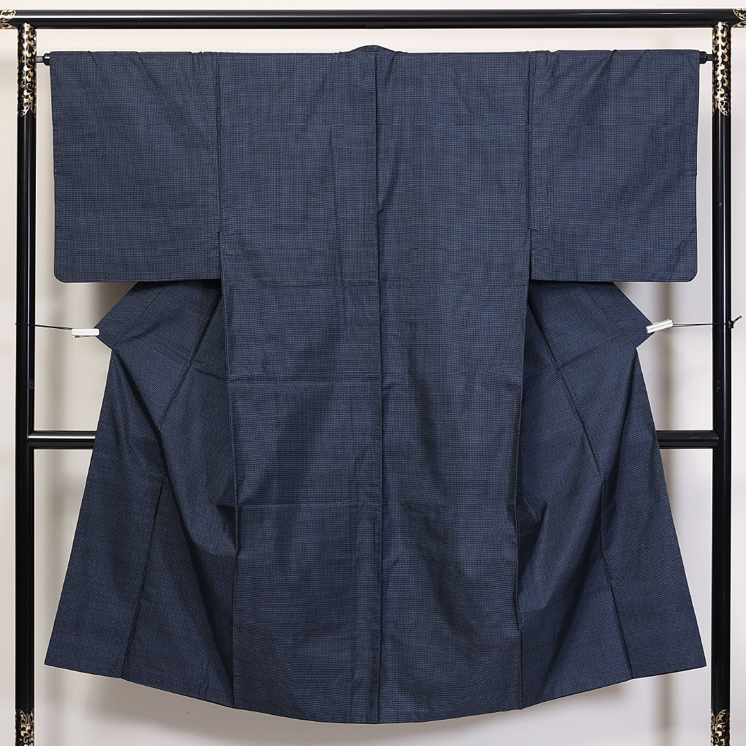 アンサンブル 男着物 (本場大島紬) 袷 身丈137cm 裄丈65cm 正絹 Sランク インフォーマル 棒衿 Sサイズ 証紙 亀甲 青系 PO 1224-06238